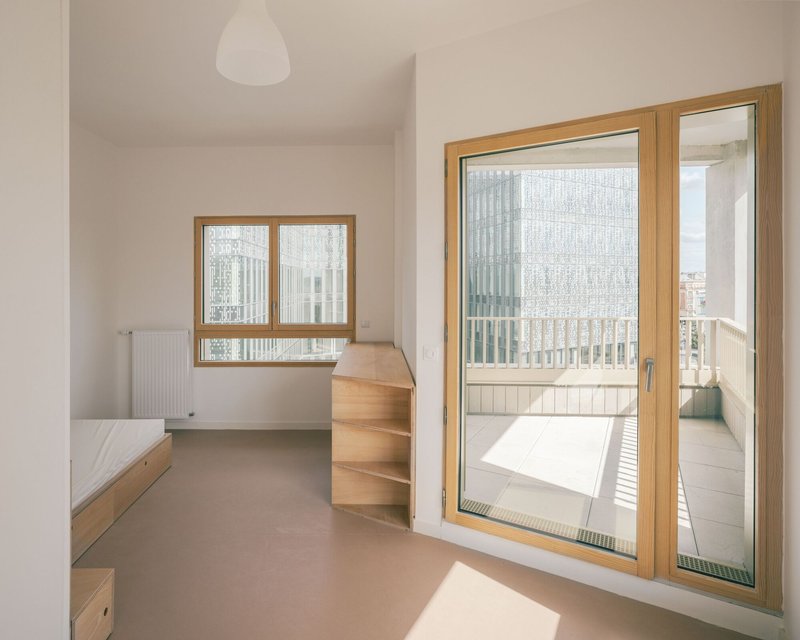 Neighborhood in Paris - Media Library and Family Flats, Student Residence, and Social Housing Units / La Architectures + Atelier Régis Roudil Architectes + Nicolas Hugoo Architecture - Interior Photography, Wood, Glass